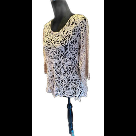 Adiva Blouse Plus Size XL Lace Womens Chic Sexy Top Nude Color 3/4 Sleeves - Picture 2 of 12